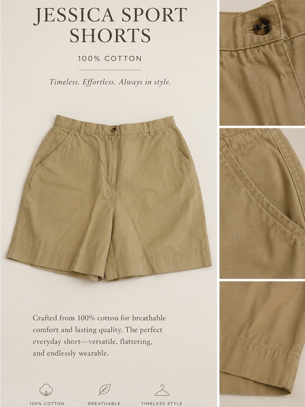 Jessica Classic Cotton Shorts in Khaki